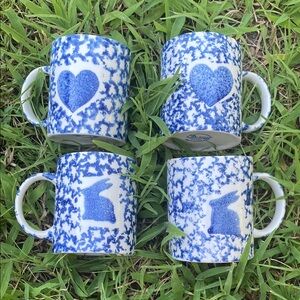 Blue and White Ceramic Mugs Set